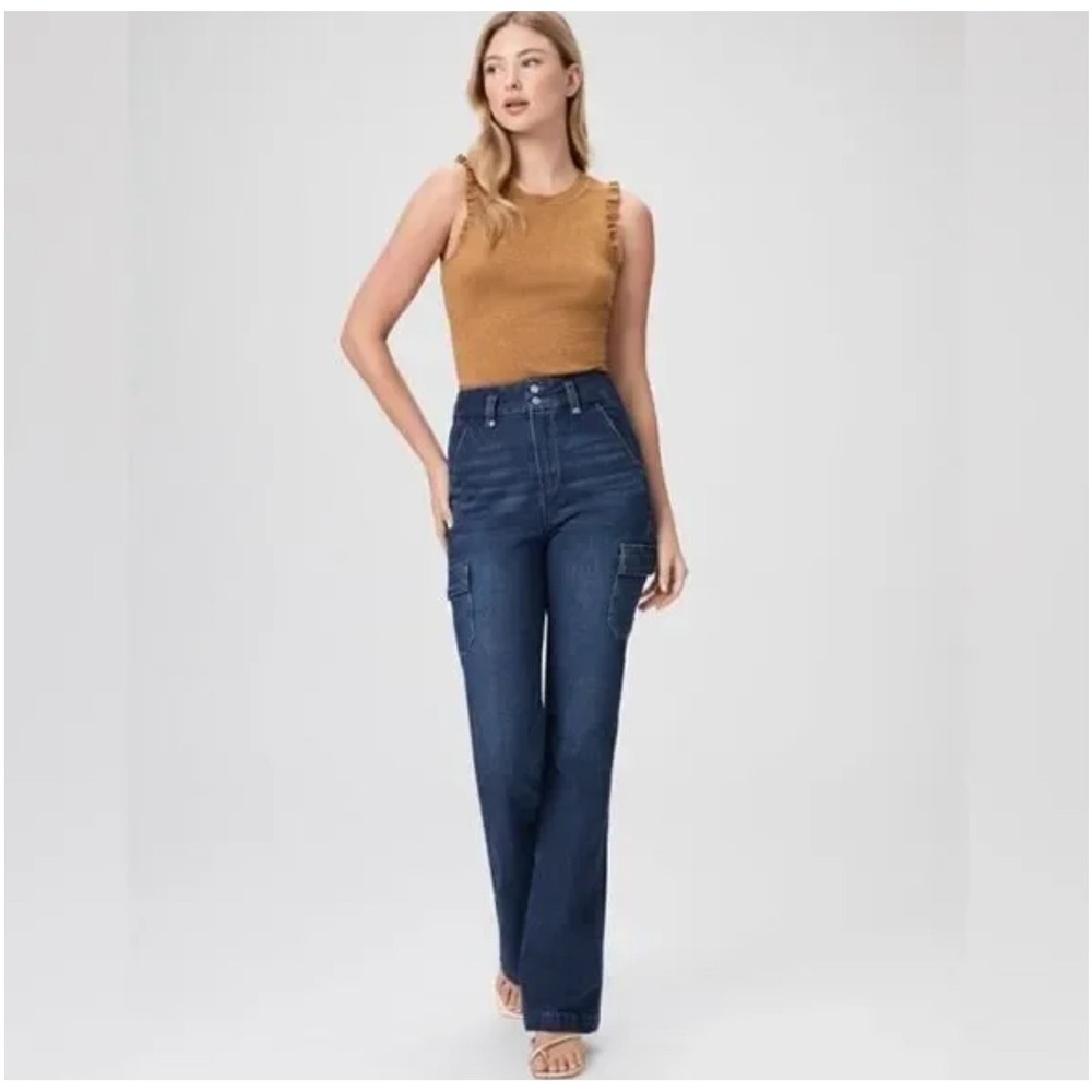PAIGE Dion Cargo Pockets Gracie Lou Flare Jeans Sz 26 High Rise Dark Wash NWT - Picture 13 of 15